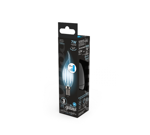 Лампа светодиодная Black LED Filament Свеча на ветру E14 7W 580lm 4100K step dimmable  104801207-S  Gauss