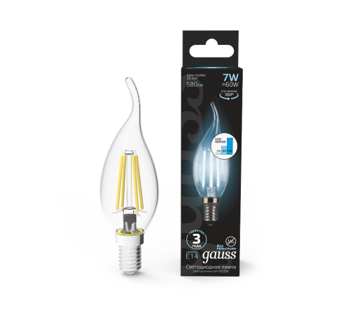 Лампа светодиодная Black LED Filament Свеча на ветру E14 7W 580lm 4100K step dimmable  104801207-S  Gauss