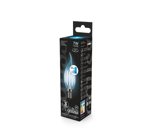 Лампа светодиодная Black LED Filament Свеча на ветру E14 7W 580lm 4100K step dimmable  104801207-S  Gauss