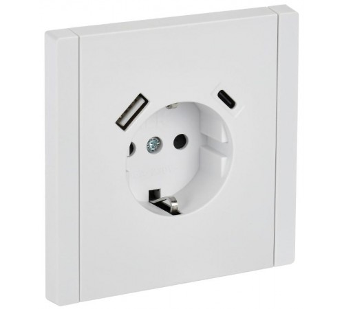 FORTE&PIANO Розетка с заземлением, со шторками в/к 16А USB A+C 18Вт FP247 белый  FP-R14-16-U22-018-K01  IEK