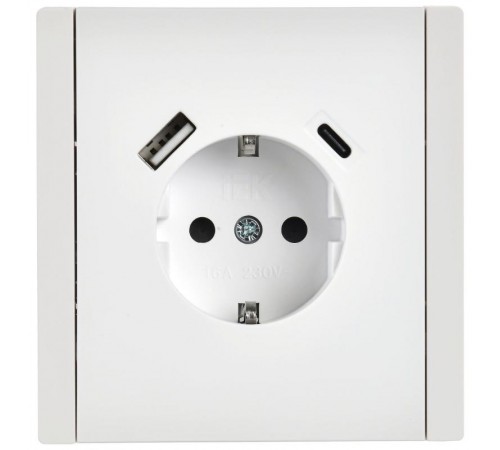 FORTE&PIANO Розетка с заземлением, со шторками в/к 16А USB A+C 18Вт FP247 белый  FP-R14-16-U22-018-K01  IEK