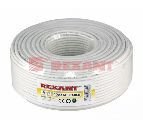 Кабель 3С-2V, (48%), 75 Ом, 100м., белый  01-2611  REXANT