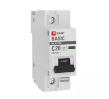 Выключатель автоматический однополюсный 1P 20А (C) 10kA ВА 47-100 EKF Basic  mcb47100-1-20C-bas  EKF