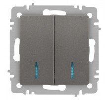 Выключатель Intro Accent 6-105-09 двойной с подсветкой, 10А-250В, IP20, СУ, AL/CU, титан  Б0063525  Intro