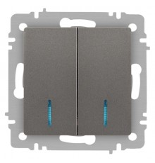 Выключатель Intro Accent 6-105-09 двойной с подсветкой, 10А-250В, IP20, СУ, AL/CU, титан  Б0063525  Intro