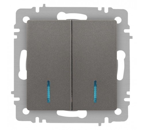 Выключатель Intro Accent 6-105-09 двойной с подсветкой, 10А-250В, IP20, СУ, AL/CU, титан  Б0063525  Intro
