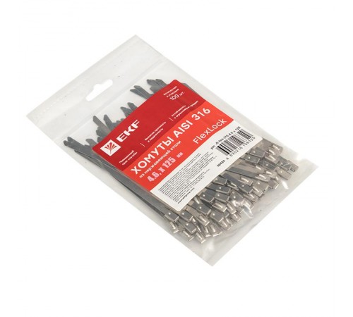 Хомут AISI 316 из нержавеющей стали, 4.6x125 (100 шт.) FlexLock PROximaplc-fl-tss-316-4.6x125EKF