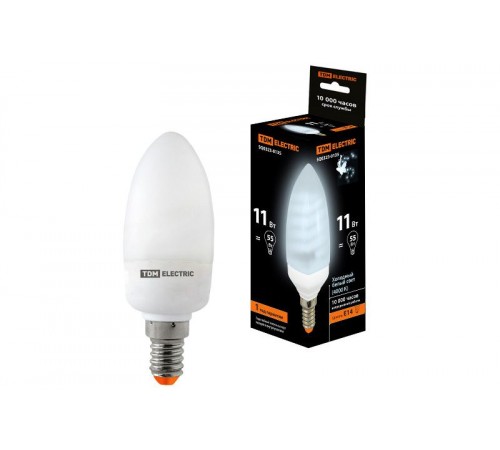 Лампа энергосберегающая КЛЛ 11Вт E14 840 cвеча С (mini)  SQ0323-0135  TDM