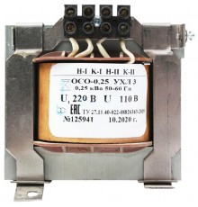 ОСО-0,25 УХЛ3 220/110, IP00, трансформатор  ET006605  Электротехник