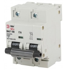 Выключатель автоматический двухполюсный NO-902-272 ВА47-100 2Р 16А 10 кА кривая С (6/60/1440) Pro  Б0048862  ЭРА