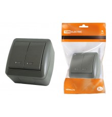 Выключатель 2-кл. открытой установки с подсветкой IP44 10А серый "Селигер"  SQ1818-0104  TDM