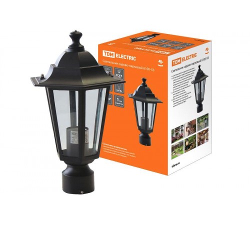 Светильник садово-парковый ЛТУ 6100-03 100Вт ЛН/КЛЛ/LED Е27 IP33 черный шестигранник  SQ0330-0008  TDM