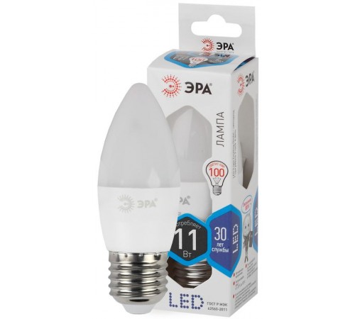 Лампа светодиодная LED 11Вт Е27 4000К smd B35-11w-840-E27  Б0032983  ЭРА