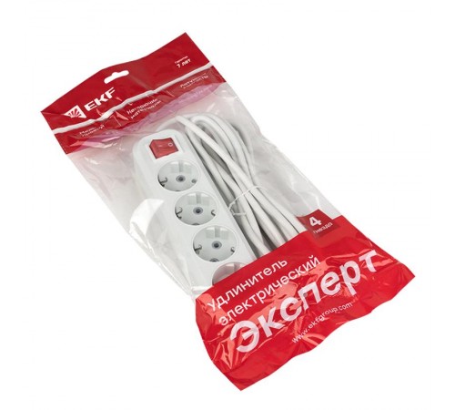 Удлинитель "Эксперт"  4 гнезда 5 метров 16А/3,5кВт с выключателем и заземлением ПВС 3х1 EKF PROxima  UBA16-310-4-05i  EKF