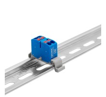 Блок распределительный с гориз. адапт. на рейку шириной 35мм, зажим push-in, 4 точки подкл. 2,5 кв.мм, синий  DTP1-004-04SPUB-H  DKC