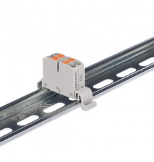 Блок распределительный с гориз. адаптером на рейку шириной 35мм, зажим push-in, 4 точки подключения 2,5 кв.мм, серый  DTP1-004-04SPUG-H  DKC