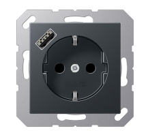 Розетка SCHUKO® с USB-зарядным устройством, тип А; термопласт; матовый антрацит  A1520-18AANM  Jung