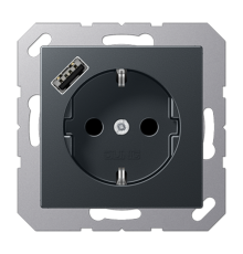 Розетка SCHUKO® с USB-зарядным устройством, тип А; термопласт; матовый антрацит  A1520-18AANM  Jung
