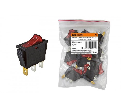 Клавишный переключатель YL-202-03 черный корпус красная клавиша 2 положения 1з  SQ0703-0025  TDM