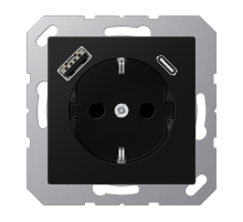 Розетка SCHUKO® с USB-зарядным устройством, тип A + тип С; термопласт; черный матовый  A1520-15CASWM  Jung