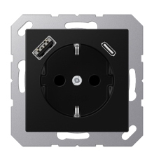 Розетка SCHUKO® с USB-зарядным устройством, тип A + тип С; термопласт; черный матовый  A1520-15CASWM  Jung