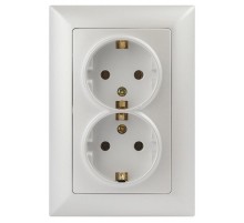 Розетка Intro Solo 4-205-06 с заземлением двойная 2X2P+E Schuko, 16А-250В, IP20, СУ, перламутр  Б0053678  Intro