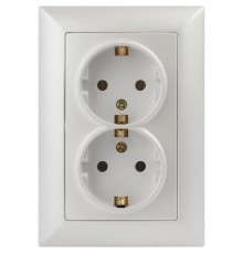 Розетка Intro Solo 4-205-06 с заземлением двойная 2X2P+E Schuko, 16А-250В, IP20, СУ, перламутр  Б0053678  Intro