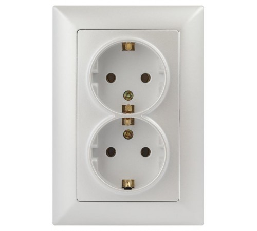 Розетка Intro Solo 4-205-06 с заземлением двойная 2X2P+E Schuko, 16А-250В, IP20, СУ, перламутр  Б0053678  Intro