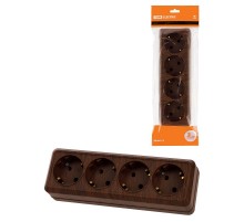 Розетка 4-х местная горизонтальная 2П+3 открытой установки IP20 16A бук "Ладога"  SQ1801-0330  TDM