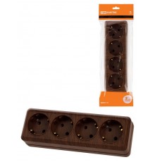 Розетка 4-х местная горизонтальная 2П+3 открытой установки IP20 16A бук "Ладога"  SQ1801-0330  TDM