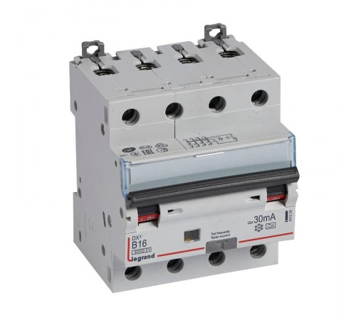 Выключатель автоматический дифференциального тока DX3 6000 4п 16А B 30мА тип A  411224  Legrand