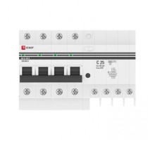 Выключатель автоматический дифференциального тока АД-4 25А/300мА (характеристика C, AC, электронный, защита 270В) 6кА PROxima  DA4-6-25-300-pro  EKF