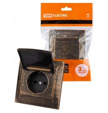 Розетка 2П+З 16А 250В IP44 с защ. шт. с крышкой старинная бронза "Лама"  SQ1815-0755  TDM