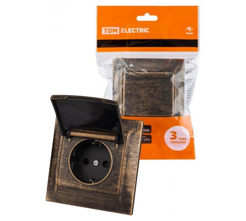 Розетка 2П+З 16А 250В IP44 с защ. шт. с крышкой старинная бронза "Лама"  SQ1815-0755  TDM