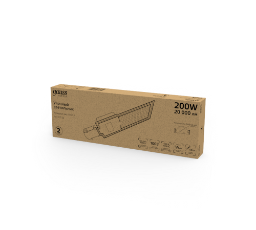 Светильник Уличный  LED Avenue IP65 600*200*70 200W 20 000lm 5000K 190-250V КСС "Ш" 1/4  629534302  Gauss