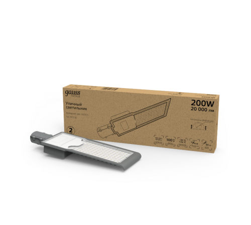 Светильник Уличный  LED Avenue IP65 600*200*70 200W 20 000lm 5000K 190-250V КСС "Ш" 1/4  629534302  Gauss