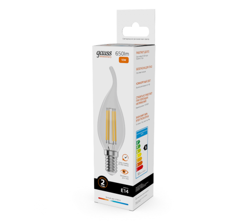 Лампа светодиодная   Filament Elementary Свеча на ветру 10W 650lm 2700К Е14 LED 1/10/100  42110  Gauss