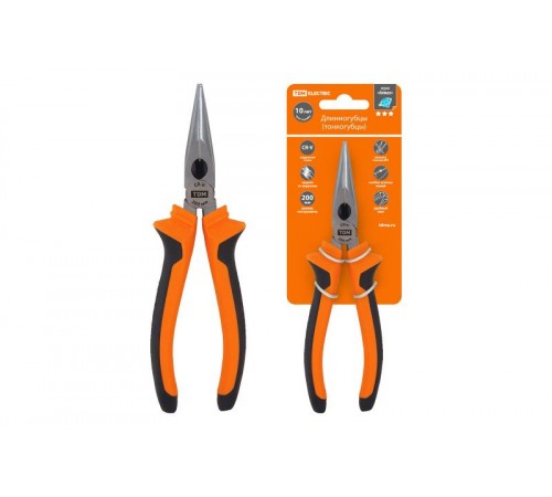 Длинногубцы (тонкогубцы), с двухкомпонентными рукоятками, CR-V сталь, 200 мм, серия "Алмаз"  SQ1011-0204  TDM