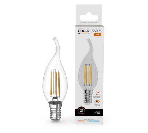 Лампа светодиодная   Filament Elementary Свеча на ветру 10W 650lm 2700К Е14 LED 1/10/100  42110  Gauss