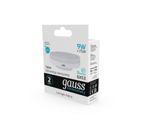 Лампа светодиодная LED 9Вт GX53 220В 4100К Elementary  83829  Gauss