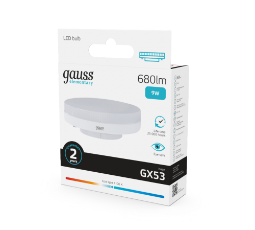 Лампа светодиодная LED 9Вт GX53 220В 4100К Elementary  83829  Gauss