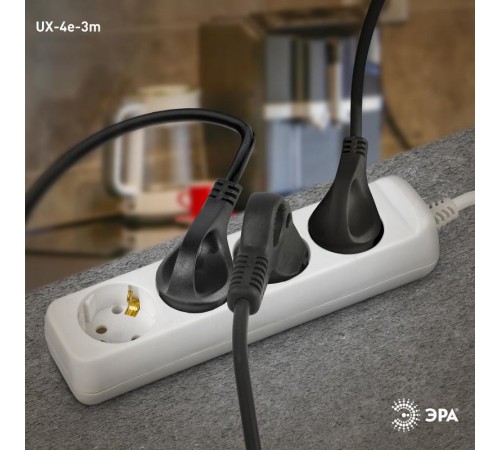 Удлинитель Россия UX-4e-3m ЭРА Удлин-ль c заземл, 3х0,75мм2, ПВС, 4гн, 3м  Б0038579  ЭРА