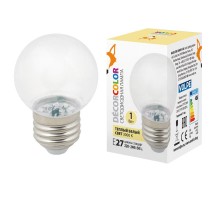 Лампа светодиодная декоративная LED-G45-1W/3000K/E27/CL/С "шар" прозрачн. теплый бел. свет (3000К) картон  UL-00005807  Volpe
