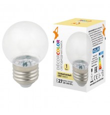 Лампа светодиодная декоративная LED-G45-1W/3000K/E27/CL/С "шар" прозрачн. теплый бел. свет (3000К) картон  UL-00005807  Volpe