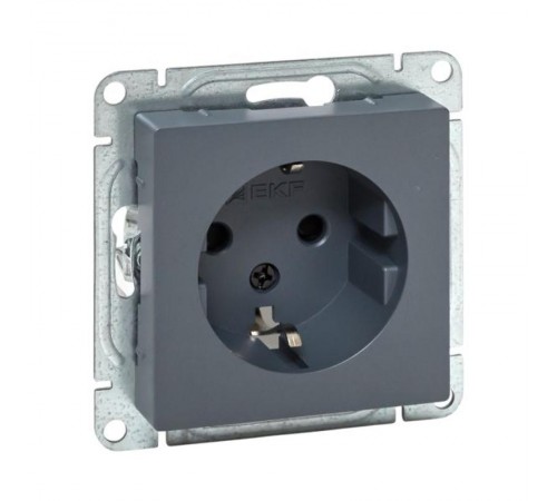 Механизм розетки, 16А, с заземлением, со шторками, графит Эпика  UP1-SOG-111 EKF