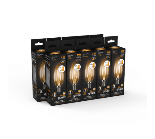 Лампа светодиодная Black LED Filament Свеча E14 7W 550lm 2700К step dimmable  103801107-S  Gauss