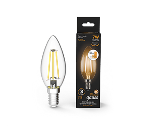 Лампа светодиодная Black LED Filament Свеча E14 7W 550lm 2700К step dimmable  103801107-S  Gauss