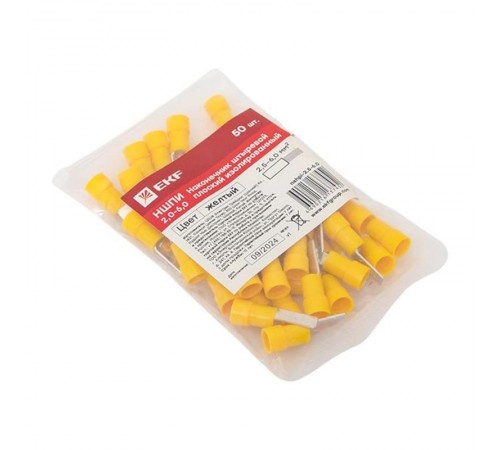 Наконечник штыревой плоский изолированный НШПИ 2.5-6.0 (уп 50шт) EKF PROxima  nshpi-2.5-6.0  EKF