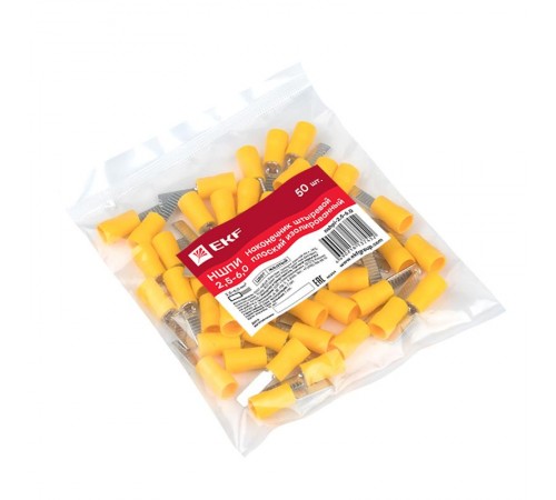 Наконечник штыревой плоский изолированный НШПИ 2.5-6.0 (уп 50шт) EKF PROxima  nshpi-2.5-6.0  EKF