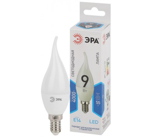 Лампа светодиодная LED 9Вт Е14 4000К СТАНДАРТ smd BXS-9w-840-E14  Б0027974  ЭРА